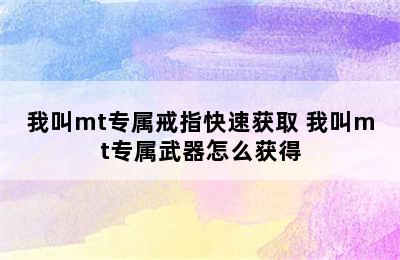 我叫mt专属戒指快速获取 我叫mt专属武器怎么获得